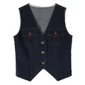 Vintage dunkelblaue gewaschene Denim Weste mit Brusttaschen und Knopfleiste vorne - S / Oberteile / Blau
