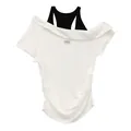 Chic women's white off-the-shoulder fake two-piece T-shirt with black tank top underlay - S / Tops / White