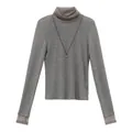 Camiseta interior gris de lana Tencel con cuello vuelto, ribete de malla y collar - L / Tops / Gris Vigoré