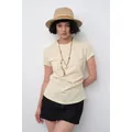 Chic slim-fit ruched short-sleeve T-shirt in cream yellow for women's summer top - M / Tops / Light Yellow