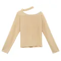 Elegante top de punto beige con cuello halter asimétrico y manga larga de estilo informal - S / Tops / Rosa nude