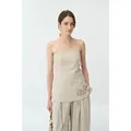 Elegante beige linnen geborduurde cutout tube top voor dames, minimalistische stijl - M / Natuurlijke hennep