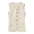 Minimalist beige V-neck cotton-blend sleeveless vest for women with tailored waist fit - S / Tops / Gray-Apricot