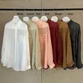 Women's loose tencel ramie shirts available in white apricot pink red coffee grey - One Size / Tops / New Water Green