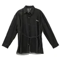 Women's stylish black washed denim jacket with waist tie and chest pocket detail - One Size / Tops / Black