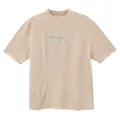 Casual beige round neck knitted top with silver jacquard design and comfortable short sleeves - S / Tops / Apricot