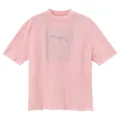 Women's pink round neck knitted top with silver jacquard pattern and short sleeves - S / Tops / Pink