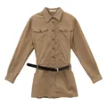 Abito a camicia in velluto a coste marrone vintage americano con cintura variante - Taglia S / Cachi