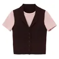 Damen Strickoberteil im herbstlichen Lagenlook mit brauner Weste und rosa Ärmeln - S / Oberteile / Braun
