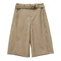 High-waisted faux leather culottes in camel with matching belt for women - S / Grey Apricot