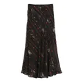 Elegante falda midi vintage con estampado floral, corte al bies y dobladillo de sirena fluido - S / Bottoms / Negro