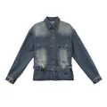 Giacca in denim lavato vintage da donna con cintura in vita e chiusura a bottoni - Taglia S / Top / Blu jeans