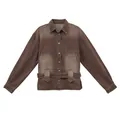 Giacca cargo vintage da donna in denim marrone sfumato con cintura regolabile - Taglia S / Top / Marrone Rossastro