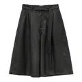 High waist black PU leather culottes wide-leg cropped pants with matching belt for women - S / Bottoms / Black