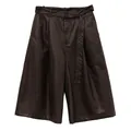 Elegant high-waisted dark brown wide-leg PU leather culottes for women with belt - S / Bottoms / Coffee