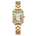 Elegante reloj de cuarzo rectangular dorado para mujer con esfera romana y brazalete - Caja Dorada Esfera Dorada Correa de Acero Dorado