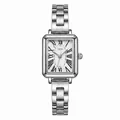 Reloj de cuarzo rectangular GEDI plateado con correa de metal y números romanos - Caja Plateada Esfera Blanca Correa Acero