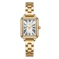 Reloj de cuarzo GEDI vintage dorado con caja rectangular y números romanos - Caja Dorada Esfera Blanca Correa de Acero Dorado