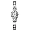 GEDI silver vintage oval quartz watch for women with rhinestone bezel and Roman numerals - Silver Case White MOP Dial Silver Band