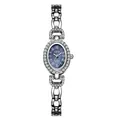GEDI vintage oval women's quartz watch with blue dial and rhinestone steel strap - Silver Case Blue MOP Face