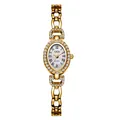 Montre à quartz ovale dorée élégante pour femmes avec chiffres romains et de strass - Boîtier Or Cadran Nacre Violette Bracelet Or