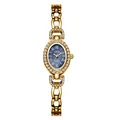 Vintage oval gold women's watch with blue mother of pearl dial and diamond steel strap - Gold Case Black/Blue Mother-of-Pearl Dial Gold Strap