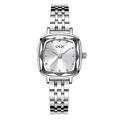 GEDI elegant women's silver quartz watch featuring faceted glass and stainless steel band - Silver Case White Index White Dial Silver Steel Band