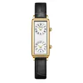 Elegant French retro rectangular women's wristwatch featuring dual dials and black leather strap - Gold Case White Dial Black Leather Strap