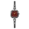 Elegant GEDI ladies quartz watch with octagonal burgundy dial and woven steel strap - One Size / Black Case Red Dial Black Band