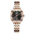 GEDI elegant rose gold women's stainless steel quartz watch with square black faceted dial - Rose Gold Case Black Dial Rose Gold Steel Strap