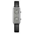 French retro Gedi rectangular women's watch with dual dial and black leather strap - Silver Case Gray Dial Black Strap
