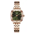 Elegant GEDI square women's quartz watch with green dial and rose gold stainless steel strap. - Rose Gold Case Green Dial Rose Gold Steel Strap