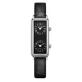 Gedi French vintage dual-dial rectangular watch with black leather strap for women - Silver Case Black Dial Black Strap