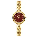 Elegant Gedi women's quartz watch with gold bead chain and deep red dial - Gold Case Angola Red Dial (52117)