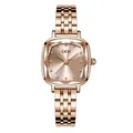 Elegant rose gold square dial women's quartz watch with stainless steel link bracelet - Rose Gold Case Rose Gold Dial Rose Gold Steel Band