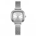 GEDI Elegante quadratische silberne Damen Quarzuhr mit schickem Milanaise-Armband - Silbernes Gehäuse Weißes Zifferblatt