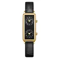 Gedi French vintage dual dial rectangular watch with black leather strap and gold case - Gold Case Black Dial Black Leather Strap