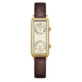 Gedi vintage rectangular dual-dial women's watch with elegant brown leather strap - Gold Case Light Gold Dial Coffee Strap