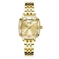 Elegant GEDI square dial women's quartz watch with golden steel strap finish. - Gold Case Gold Dial Gold Steel Band