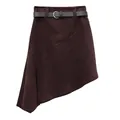 Elegant vintage Maillard brown asymmetrical suede A-line skirt with leather belt accessory - S / Bottoms / Coffee