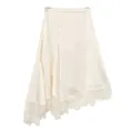 Elegant off-white satin skirt with lace trim and asymmetrical hemline for women - S / Bottoms / Beige Apricot