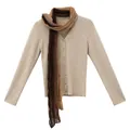 Slim fit knitted cardigan in beige featuring a matching gradient brown scarf accessory - S / Set / Oatmeal Apricot