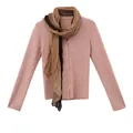 Elegant soft pink knitted cardigan paired with a matching brown gradient scarf for women - S / Set / Pink