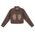 Vintage brown gradient washed denim cropped jacket for women - S / Tops / Reddish Brown