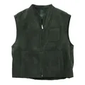 Gilet da donna in camoscio verde scuro con collo alto, cerniera e taschino sul petto - Taglia S / Top / Verde Scuro