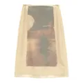 Elegante gonna a trapezio in garza a vita alta con stampa artistica sfumata in beige - Taglia S / Pantaloni e gonne / Albicocca