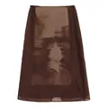 Elegante gonna marrone a trapezio in rete a vita alta con stampa sfumata unica - Taglia S / Pantaloni e gonne / Marrone Rossastro