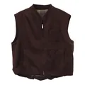 Gilet in pelle scamosciata marrone scuro da donna con collo alto e fodera a quadri - Taglia S / Top / Marrone Rossastro