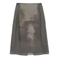 Gonna midi a trapezio a vita alta con stampa astratta velata in tessuto grigio fine - Taglia S / Pantaloni e gonne / Grigio