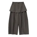 Professional dark grey high-waist layered skirt-pants with wide-leg suit trouser design - M / Bottoms / Grey Green